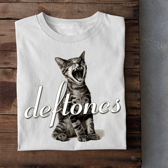 Deftones Cat T-Shirt Funny Rock Band Music Fan Graphic Tee 92 - Picture 1 of 5